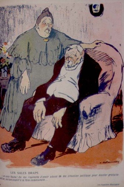 Dirty Linen: "Befejeztem! Kritizálnak, amiért visszaéltem politikai helyzetemmel, és elfogadtam egy hőlégballonos ingyenes utazást a helyi ünnepségen! 1908. május (litó) alkotó: Aristide Delannoy