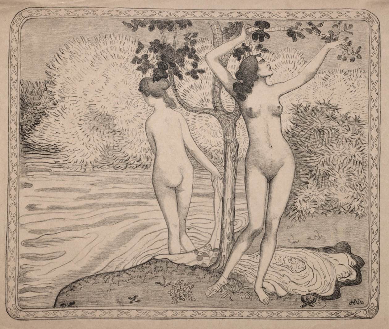 Két fürdőző egy fa alatt a vízparton alkotó: Aristide Maillol