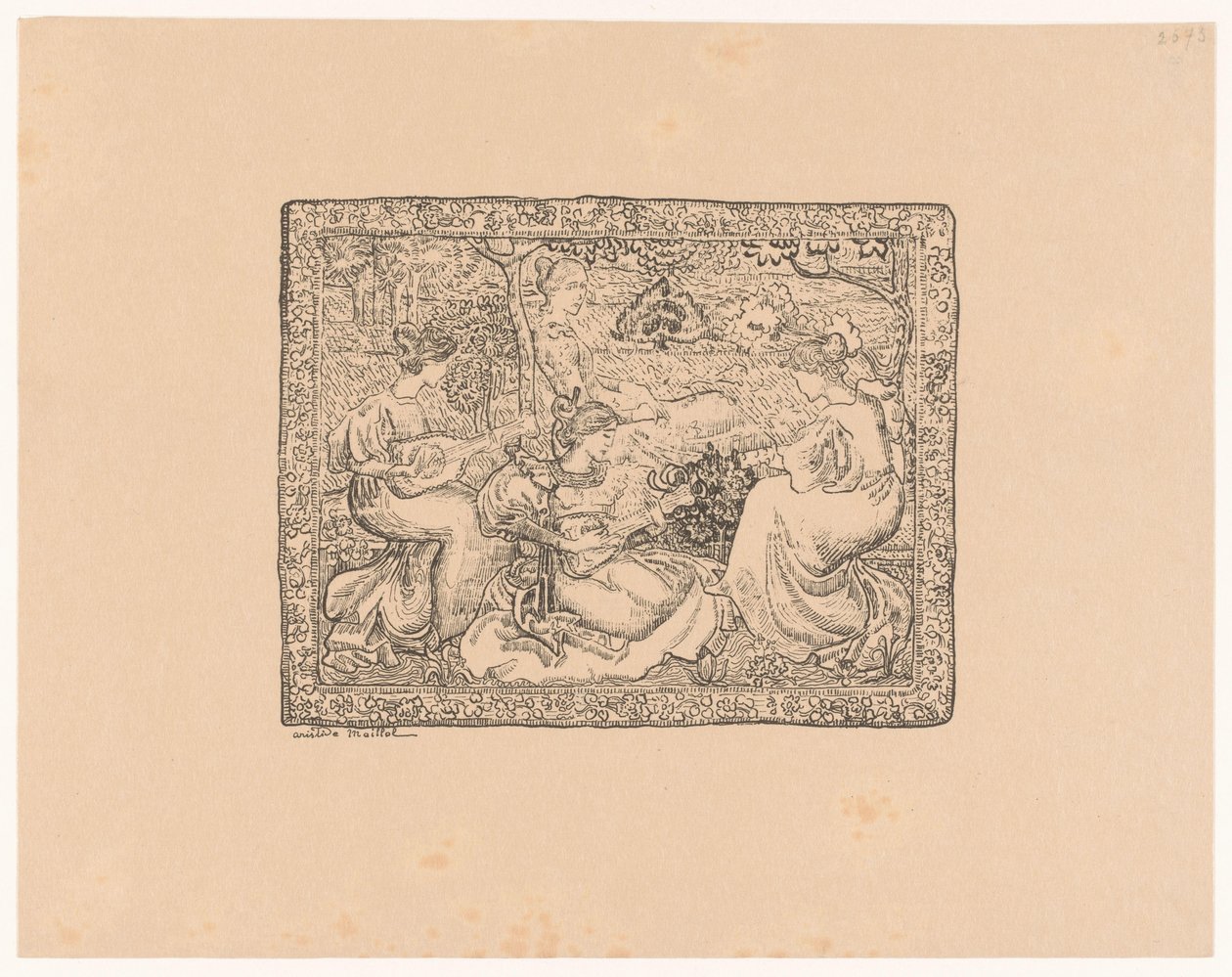 Gobelin négy nő zenél egy tájon Concert Champêtre (eredeti cím) alkotó: Aristide Maillol