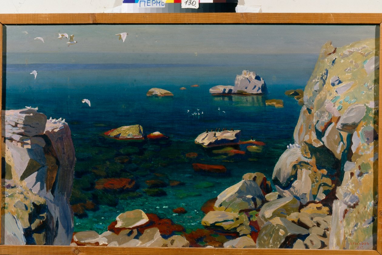 ""Calm"" (Calm) Tengeri sziklák Arkadi Rylov festménye (1870-1939) Olaj, vászon 1917 Méret 71,5x118 cm Állami Művészeti Galéria, Perm alkotó: Arkadij Aleksandrovic Rylov