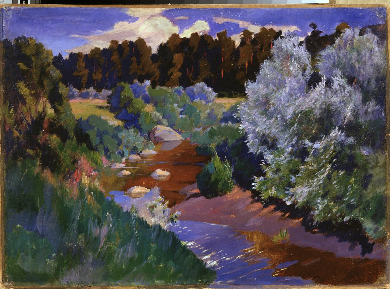 Táj egy folyóval. Arkadi (Arkady) Alekszandrovics Rylov (1870-1939) festménye, olaj, vászon. Orosz művészet, 19. század vége-XX. század eleje. Állami Orosz Múzeum, Szentpétervár. alkotó: Arkadij Aleksandrovic Rylov