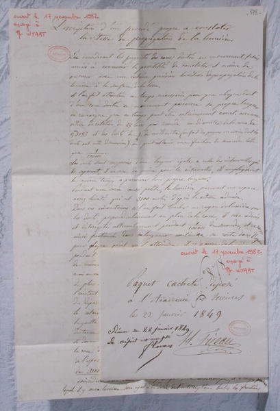 Fizeau kísérleteit leíró levél a fénysebesség meghatározására alkotó: Armand Hippolyte Louis Fizeau