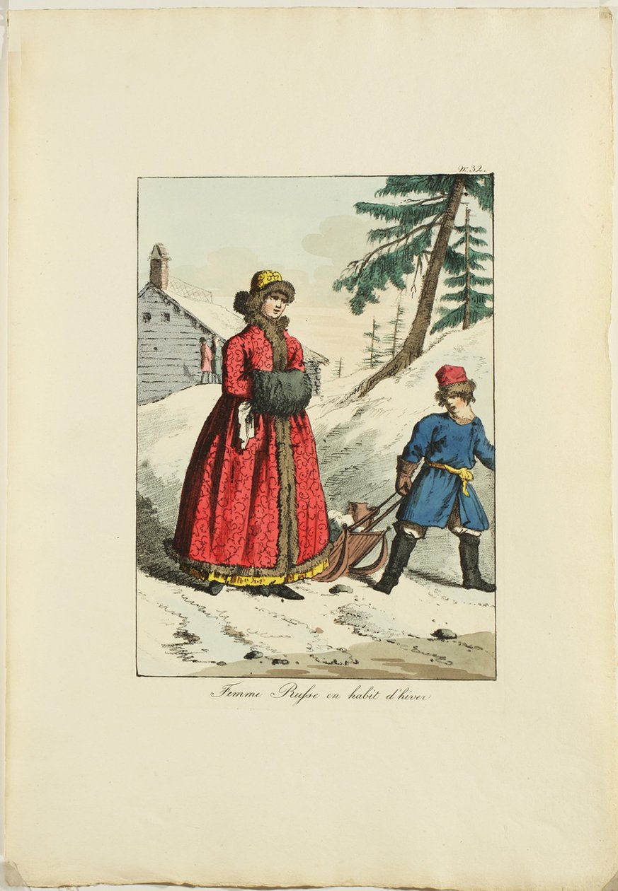 Orosz téli ruházat a Moeurs et Costumes des Russes-tól, 1817 alkotó: Armand Gustave Haubigant