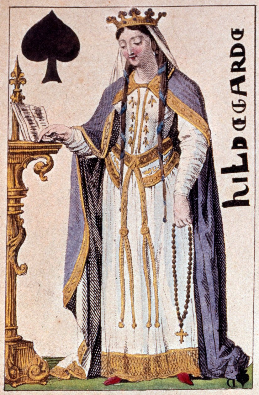 Hildegarde de Vintzgau (757-783), Nagy Károly feleségének (I. Károly) képviselete. Gustave Houbigant (1789-1862) játékkártya részlete, 19. századi Paris B.N. alkotó: Armand Gustave Houbigant