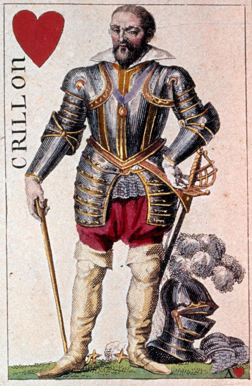 Louis de Balbes de Berton, a Bátor Crillon becenevű lovag ábrázolása. Gustave Houbigant (1789-1862) játékkártya részlete, 19. századi Paris B.N. alkotó: Armand Gustave Houbigant