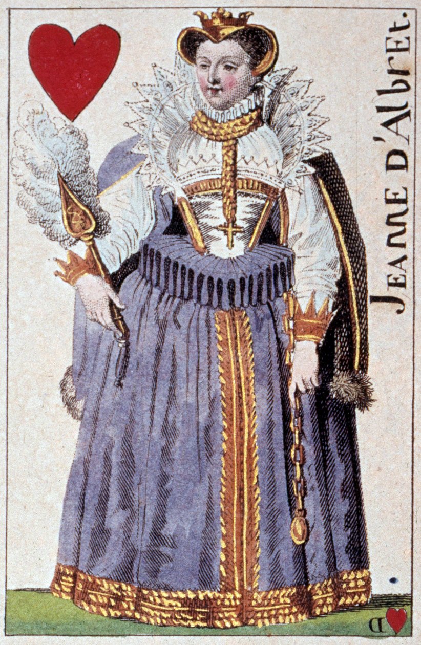 Albret Joan királynő (III. János Navarrai) (1528-1572) IV. Henrik (1553-1610) anyja ábrázolása. Gustave Houbigant (1789-1862) játékkártya részlete, 19. századi Paris B.N. alkotó: Armand Gustave Houbigant