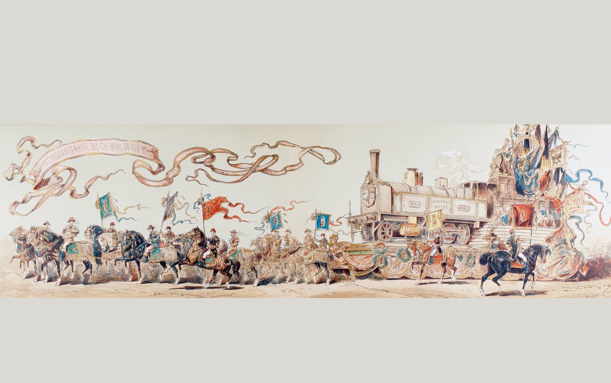 Az 1835 és 1885 közötti belga vasúti rendszer 50 éves fennállását ünneplő kép, 1886 alkotó: Armand Jean Heins
