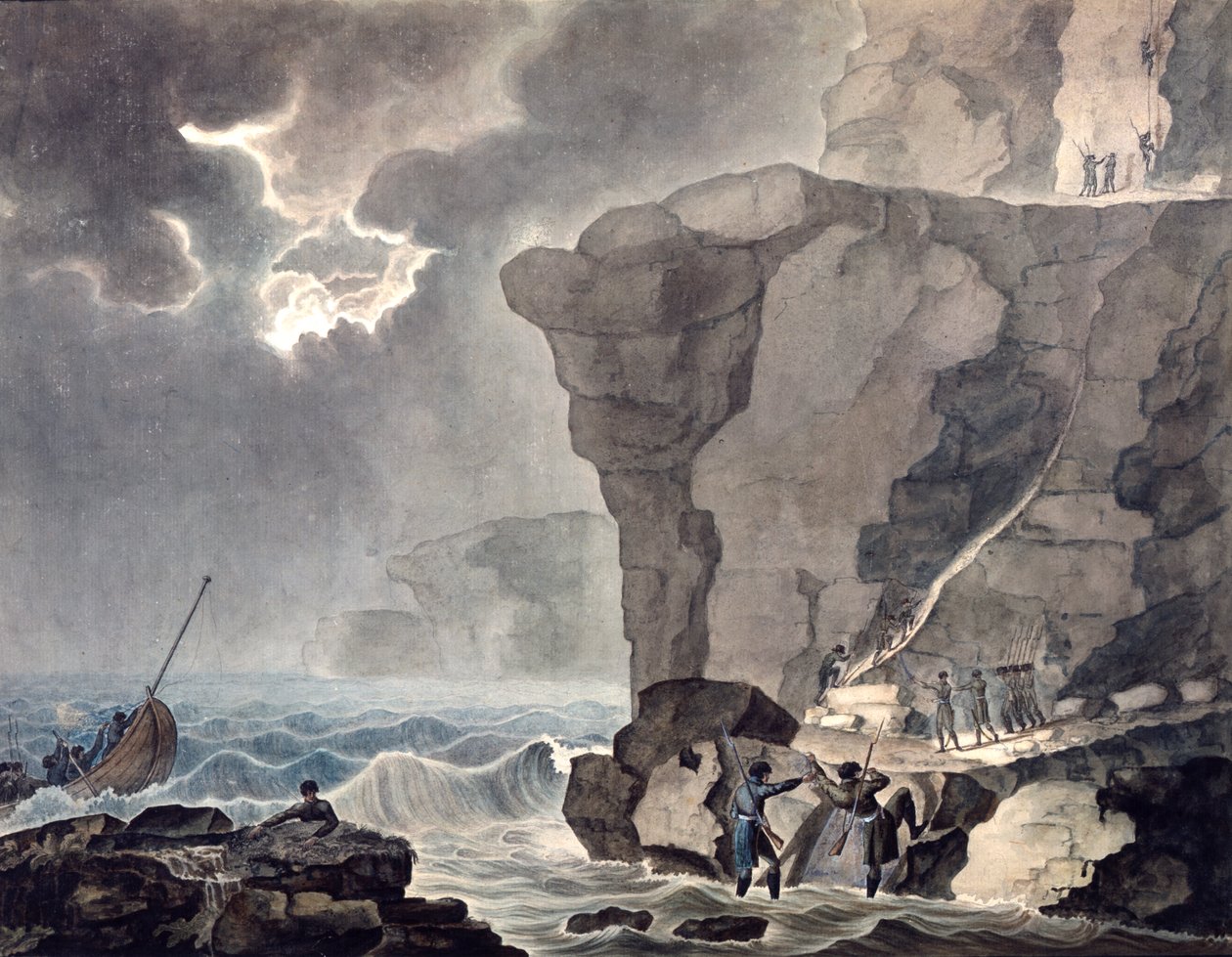 Az összeesküvők partraszállása a Cadoudal-ügyben a Biville-i sziklánál...”, 1771-1847 alkotó: Armand Jules Marie Heraclius de Polignac