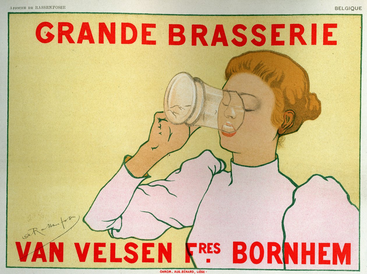 Étel és ital. Big Brewery Van Velsen, Belgium. Poszter: Armand Rassenfosse, Belgium, 1890 körül (plakát) alkotó: Armand Rassenfosse