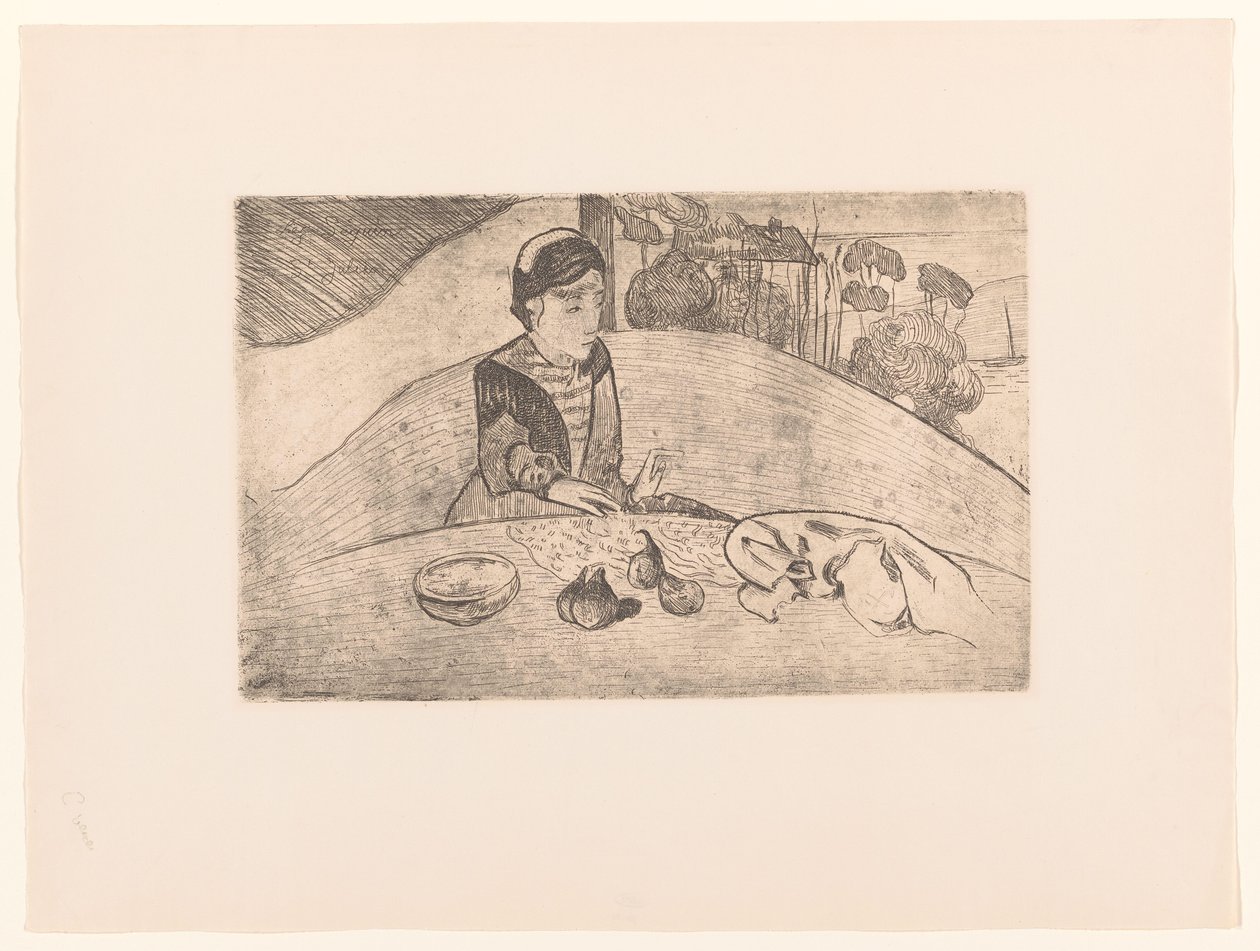 Breton farmer felesége az asztalnál La femme aux figues alkotó: Armand Seguin (possibly)