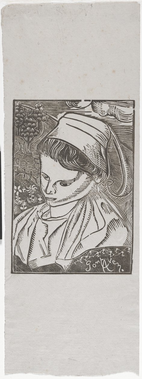Bretonne de Pont-Aven (Breton nő Pont-Avenből) 1896 körül (fatömbnyomat) alkotó: Armand Séguin