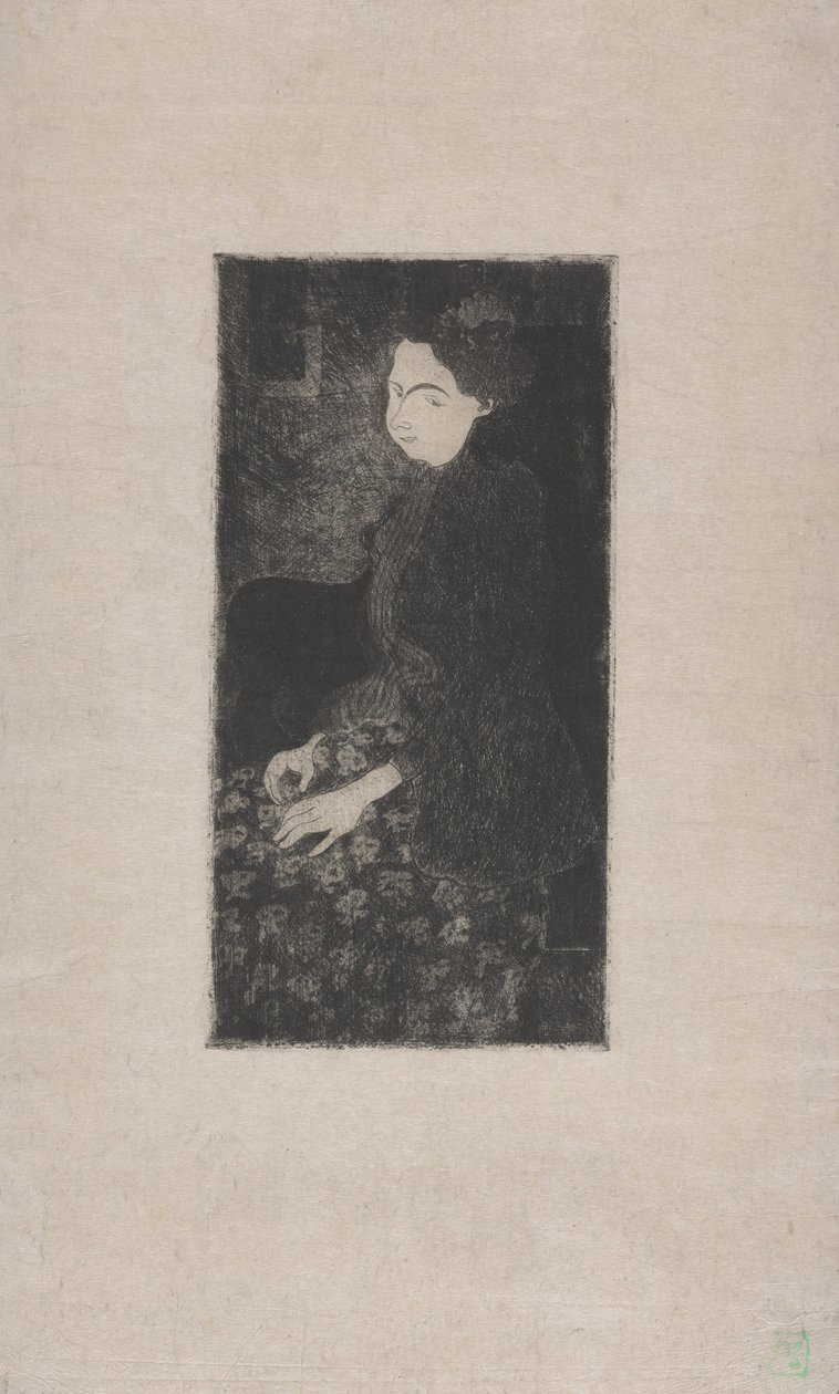 Femme assise avec chapeau a plumes (Ülő nő tollas kalapban) 1893 körül (rézkarc, szárazhús és stipple) alkotó: Armand Séguin