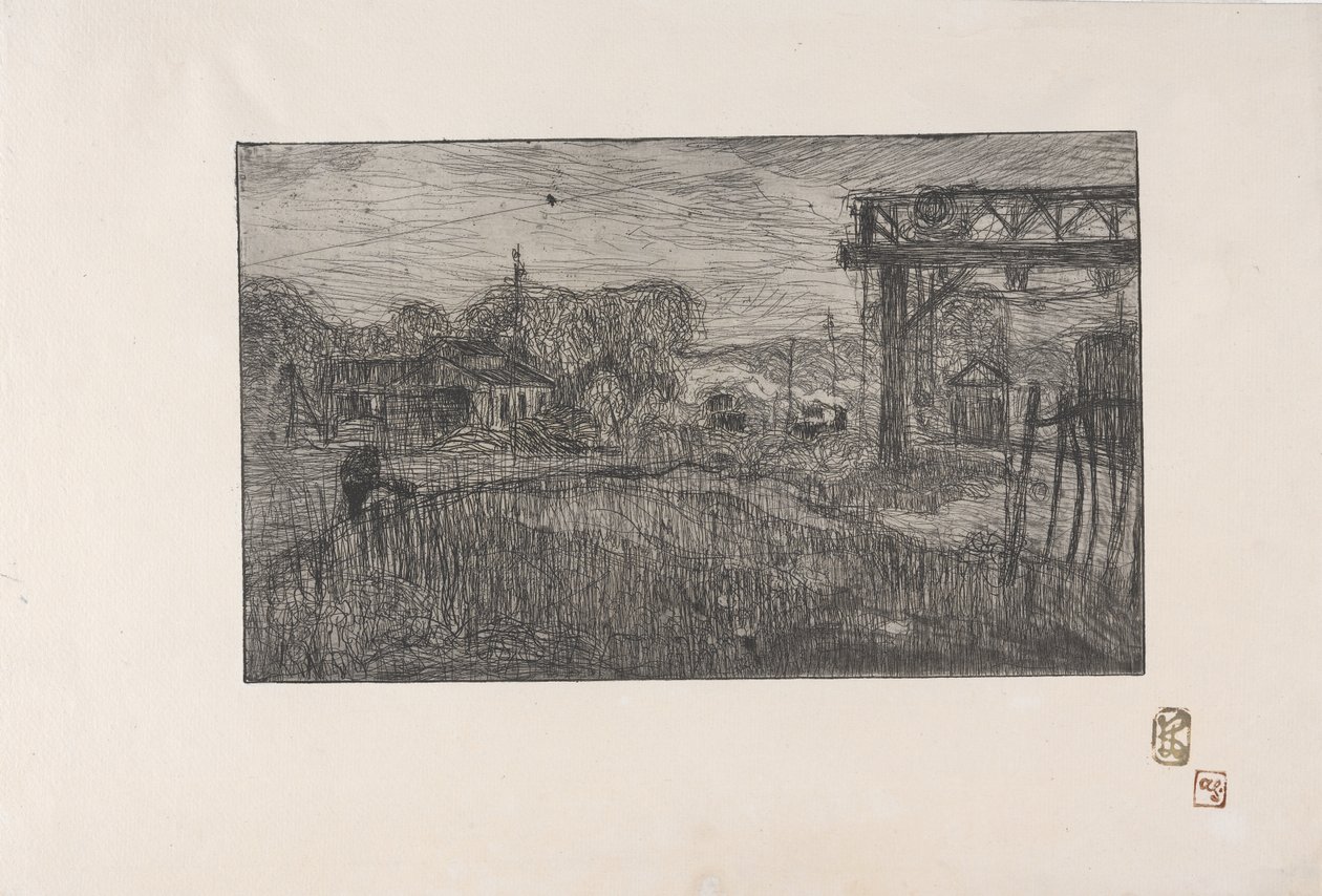 La Gare de Valmondois (Valmondois pályaudvar) 1893 (rézkarc és rulett) alkotó: Armand Séguin