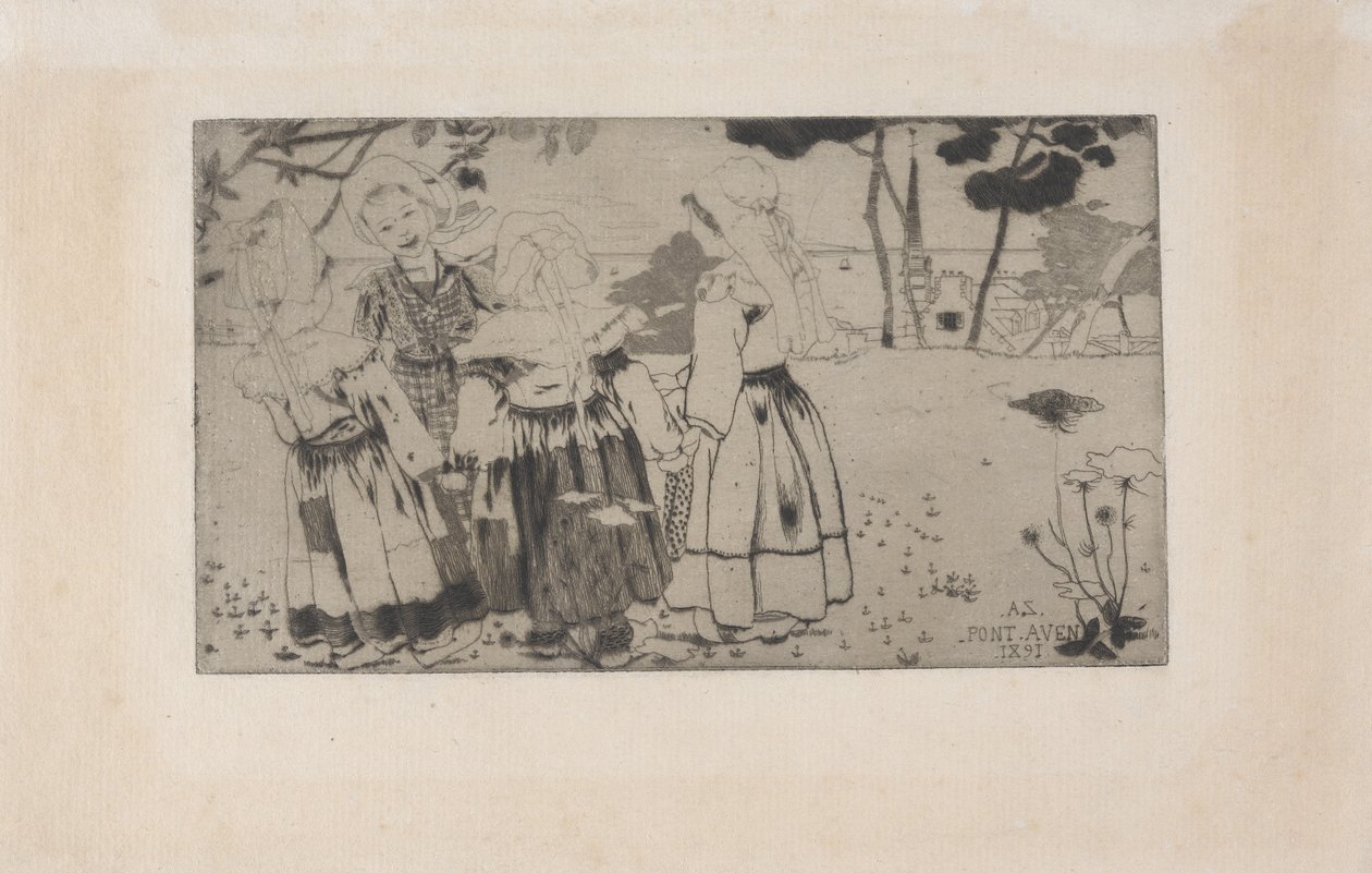 La Ronde de Pont-Aven (A tánc Pont-Avenben) 1891 (rézkarc, akvatinta és szárazhús) alkotó: Armand Séguin