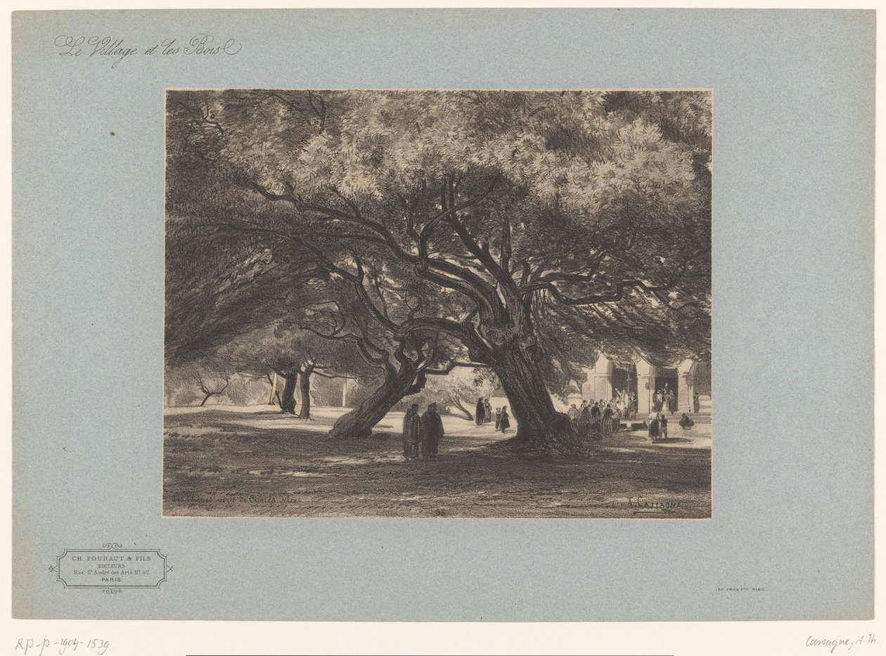 Tölgyfák a cimiezi templomnál Les Chênes verts de Cimiés, Nizza (cím a tárgyon) Tájak falvakkal és erdőkkel (sorozat címe) Le village et les bois (sorozat címe a tárgyon) alkotó: Armand Theophile Cassagne