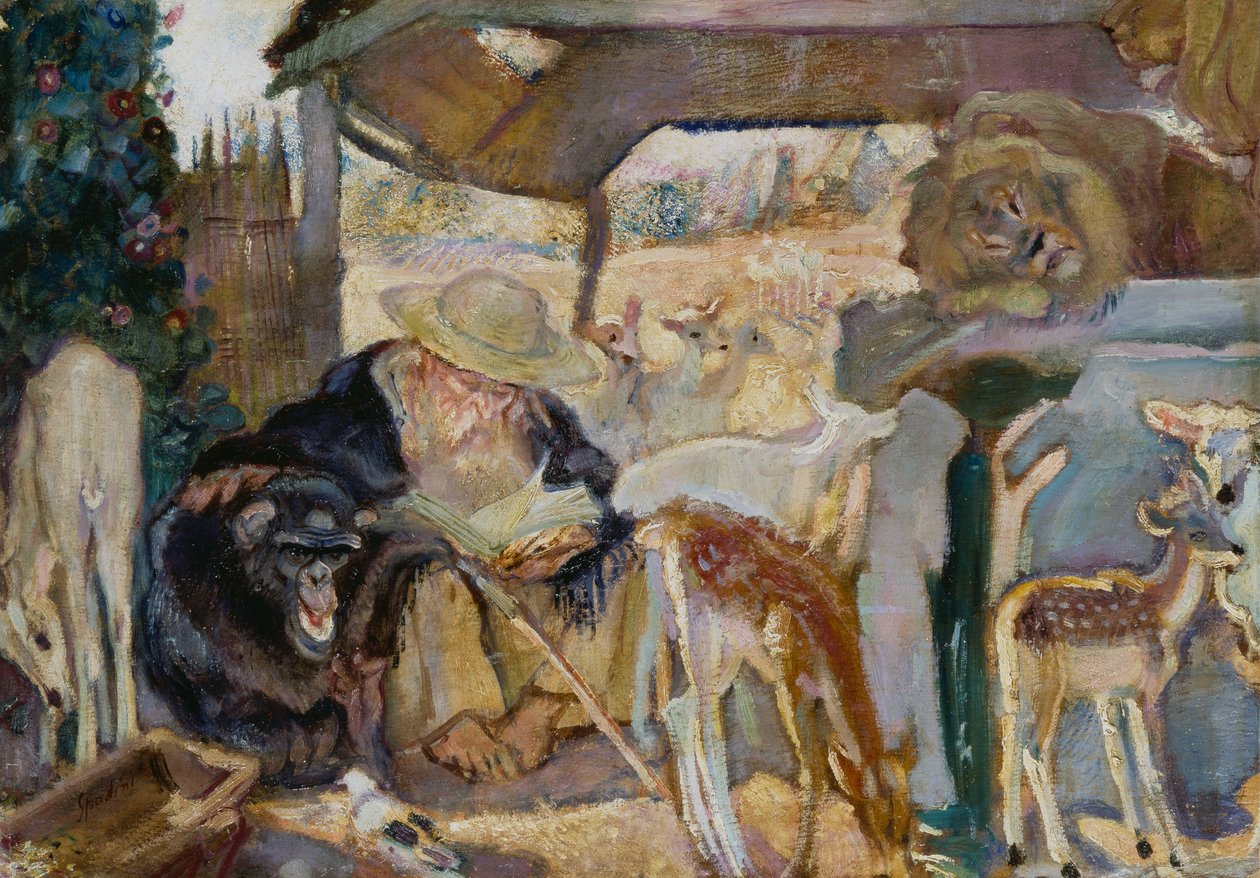 Szent Antal az állatok között, Armando Spadini (1883-1925), olaj, tábla, 66x96 cm alkotó: Armando Spadini
