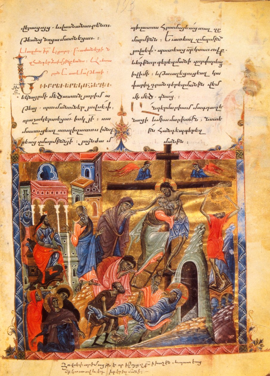 A sírba való leereszkedés. Krisztus eltemetése, 1200-99 körül (világító kézirat) alkotó: Armenian School