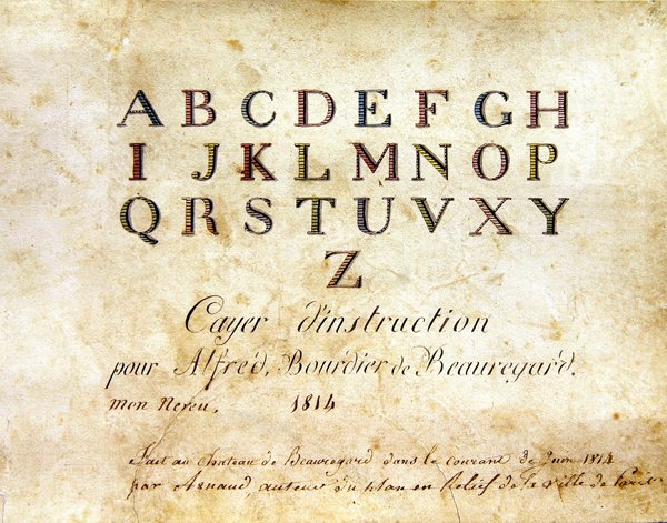 Borítólap, „1814-es francia ábécéskönyv”, pub. szerző: Charles Plante Fine Arts alkotó: Arnaud de Beauregard