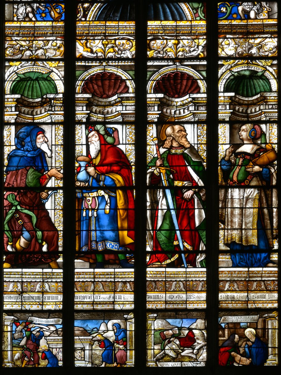 Ábrahám, Melchisedech, Szent Pál és a szamoszi szibilla - Ólomüveg a Szent Jakab kápolnában, Arnaud de Moles (1470-1520) 1513-ban elkészült - Cathedrale Sainte Marie d