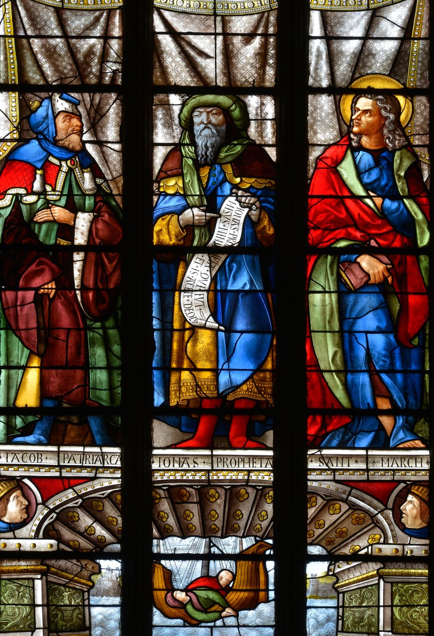 Jacob, Jonas és Szent Márk - Ólomüveg a Szent Anna kápolnában, Arnaud de Moles (1470-1520) 1513-ban elkészült - Cathedrale Sainte Marie d