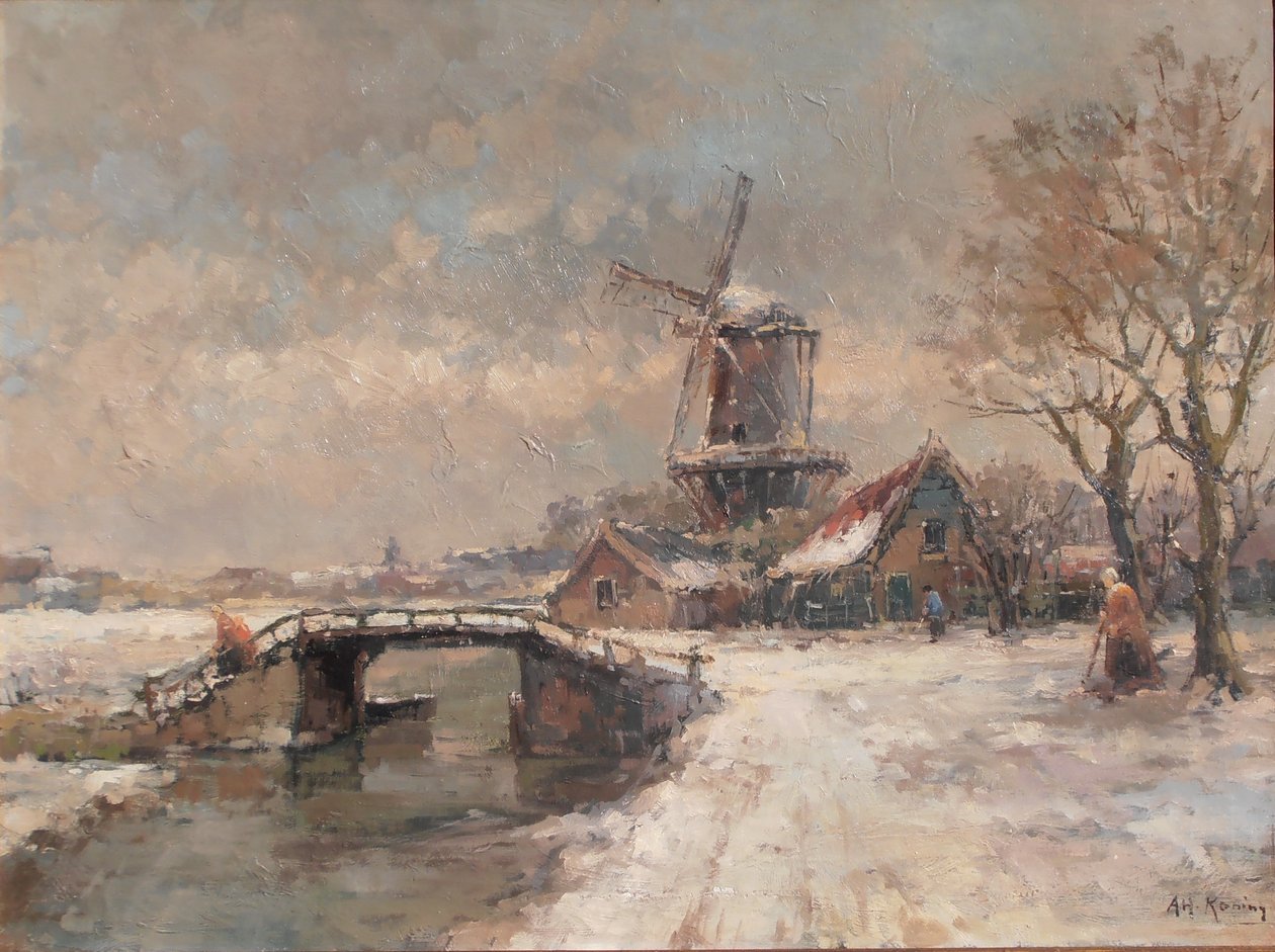 Téli táj malommal alkotó: Arnold Hendrik Koning