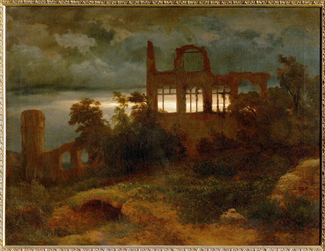 Burgruine - Ruins of a castle ... (festmény, vászon) alkotó: Arnold Böcklin