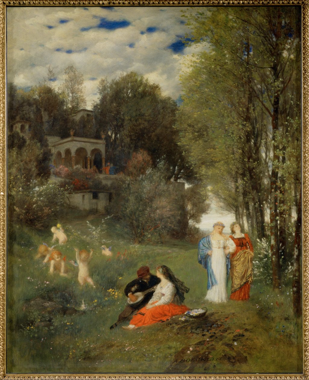 Ideale Fruehlingslandschaft - Ideális tavaszi táj ... (festmény, vászon) alkotó: Arnold Böcklin