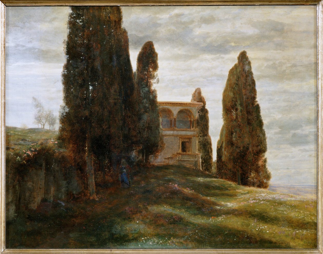 Italienische Villa im Fruehling - Olasz villa tavasszal ... (festmény, vászon) alkotó: Arnold Böcklin