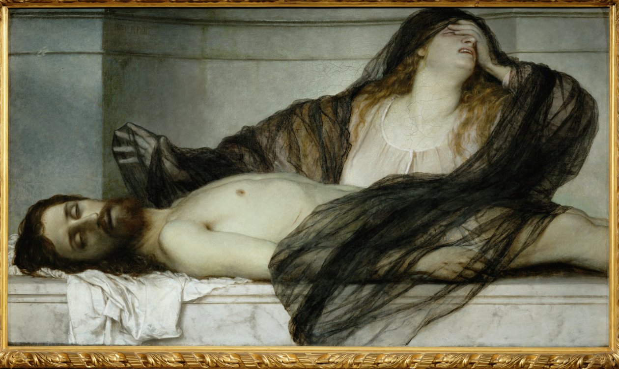 Maria Magdalena beweint den toten Christus - Mária Magdolna siratja a halott Krisztust ... (festmény, vászon) alkotó: Arnold Böcklin