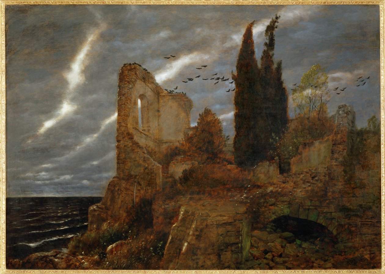 Ruine am Meer - Romlás a tengerparton ... (festmény, vászon) alkotó: Arnold Böcklin