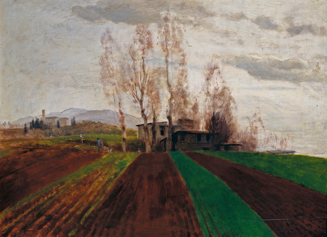 Mezőgazdasági terület kora tavasszal / Felszántott mező kora tavasszal alkotó: Arnold Böcklin