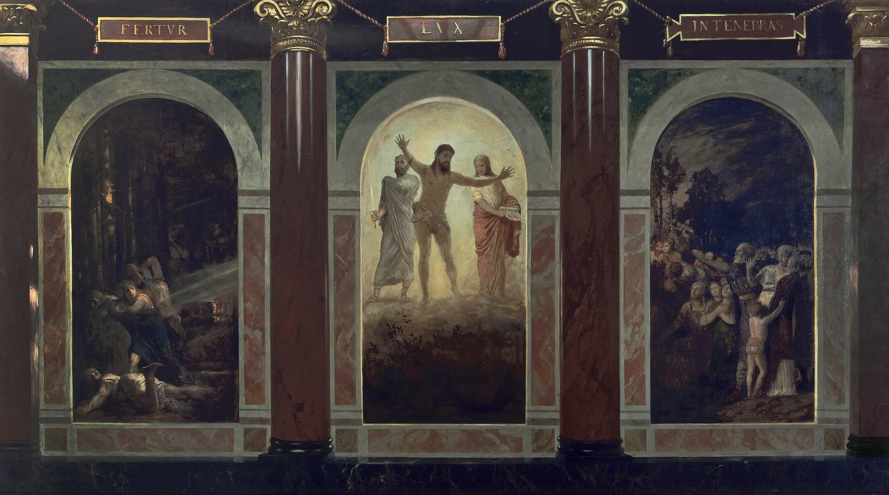 Fertur lux in tenebras (Terv a wrocławi Sziléziai Szépművészeti Múzeum számára) alkotó: Arnold Böcklin