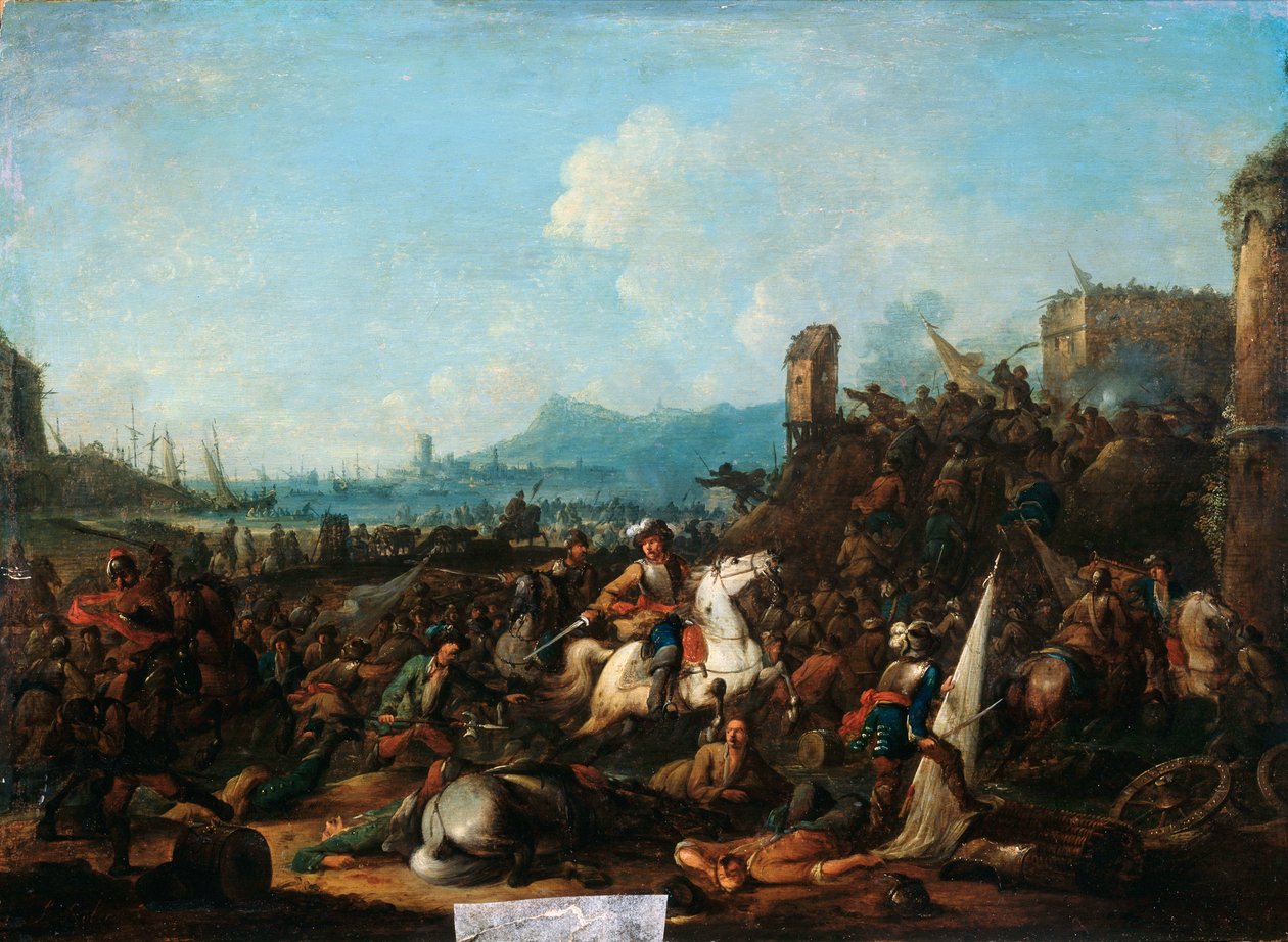 „La Rochelle ostroma 1628 októberében”, 18. század eleje alkotó: Arnold Frans Rubens