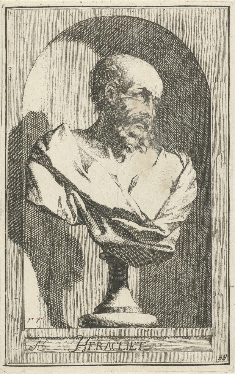 Hérakleitosz mellszobra Heraclite (cím a tárgyon) Negyvenegy darab, több Sinne-szobor (sorozat címe) alkotó: Arnold Houbraken