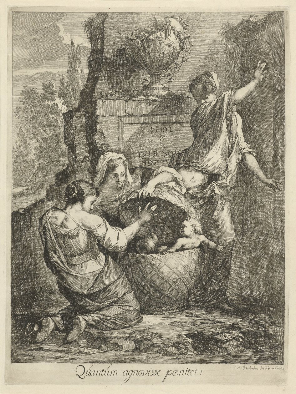 Erichthonius gevonden door de dre dochters van Cecrops (cím a tárgyon) alkotó: Arnold Houbraken
