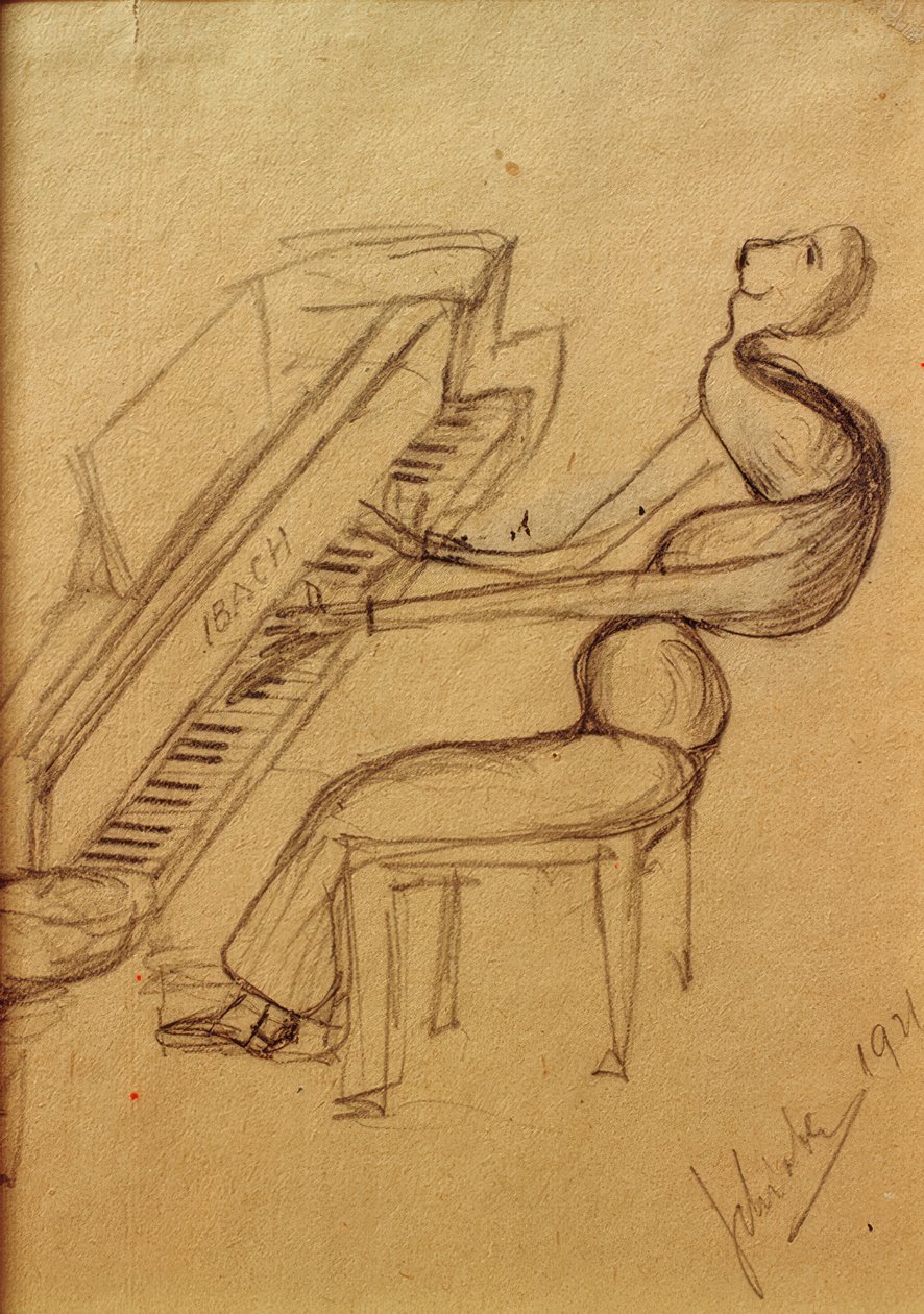 karikatúra (zongorajátékos) alkotó: Arnold Schönberg
