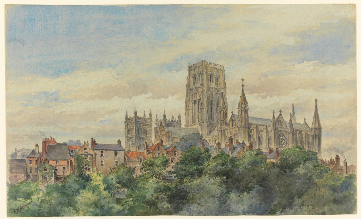 Rajz, A durhami katedrális látképe, 1883 alkotó: Arnold William Brunner