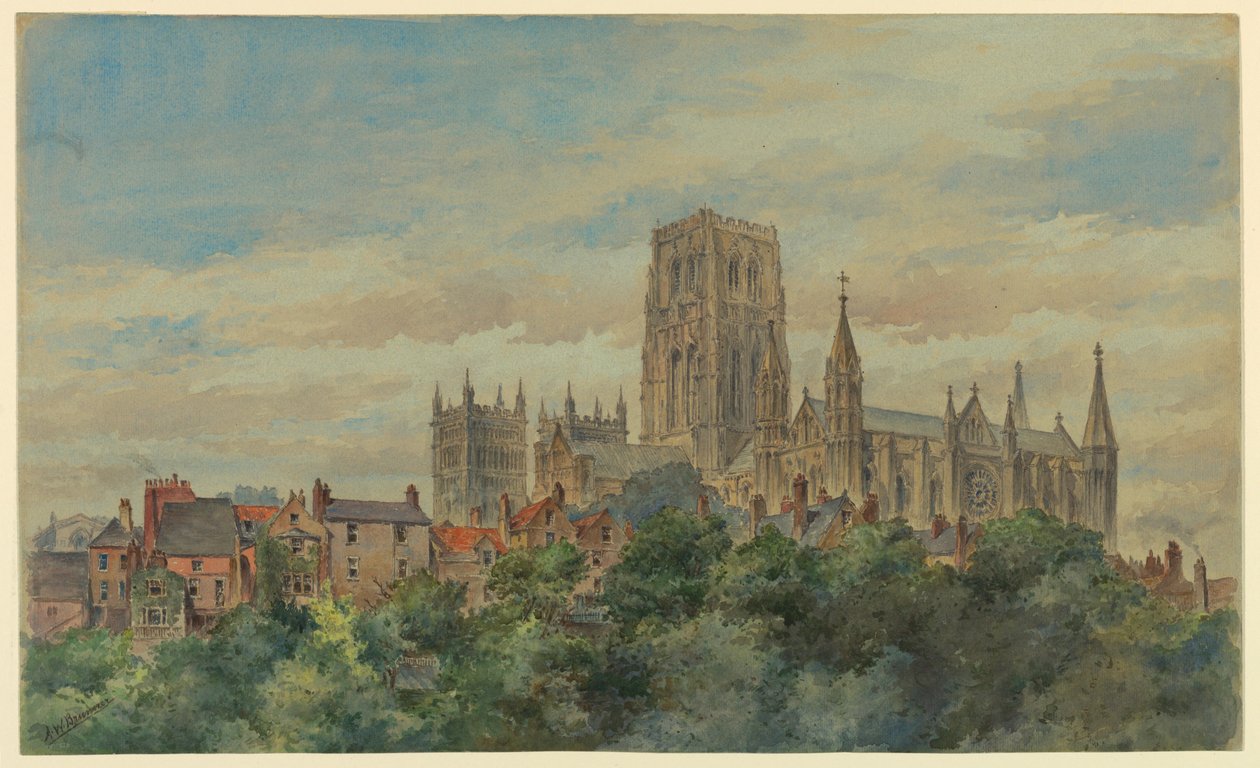 Rajz, A durhami katedrális látképe, 1883 alkotó: Arnold William Brunner