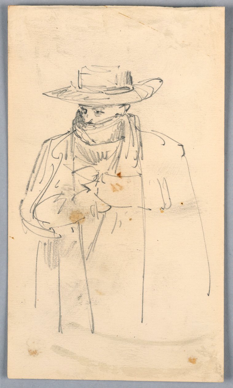 Kabátos és sálas férfi vázlata alkotó: Arnold William Brunner