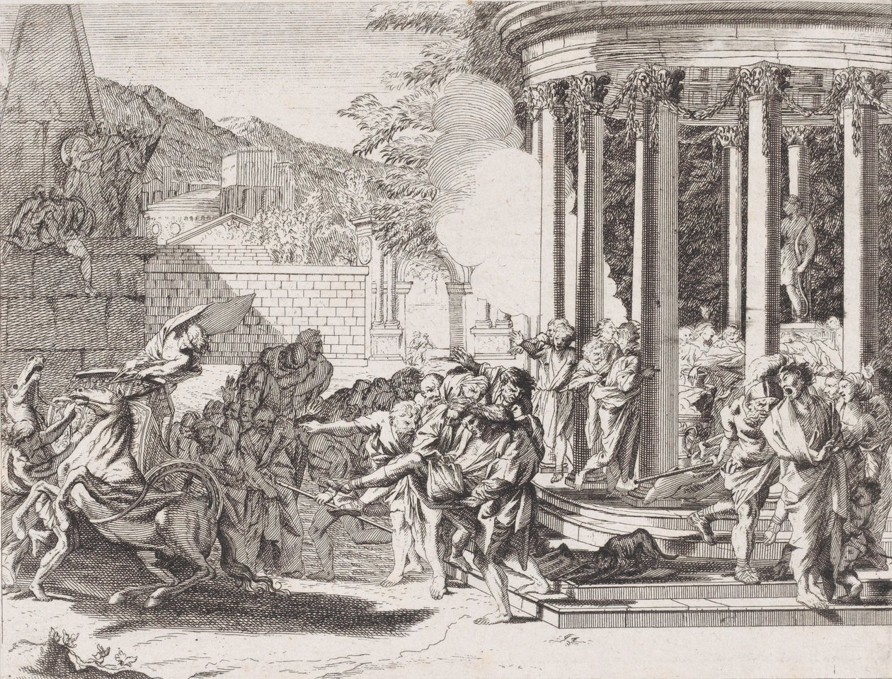 A Sinorixot a templomból hordták ki mérgezés után, 1650-1700. alkotó: Arnold van Westerhout.