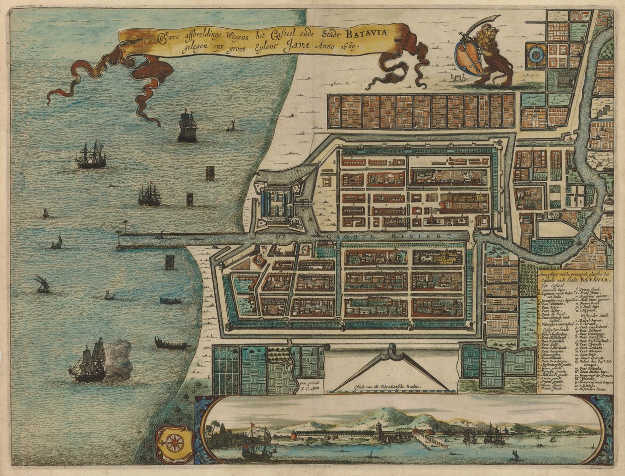 Waere ábrázolások A Casteel ende Stadt BATAVIA optikai Groot Eylant JAVA Anno 1669 miatt alkotó: Arnoldus Montanus