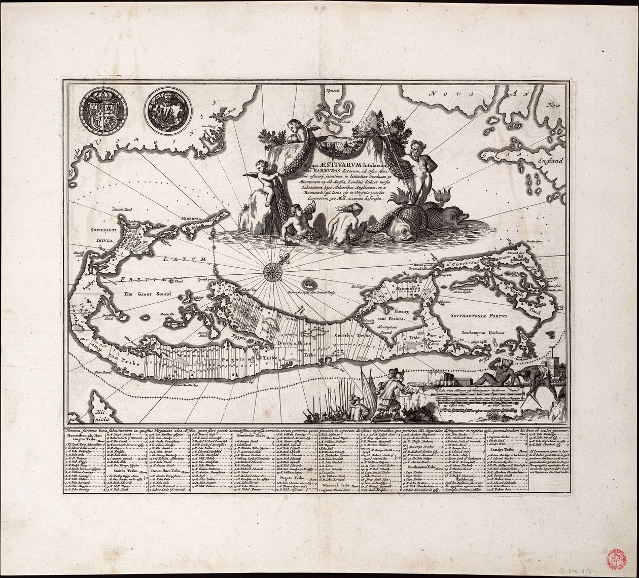 Mappa Aestivarum Insularum, alias Barmudas dictarum. Egyetlen lap, metszet. alkotó: Arnoldus Montanus