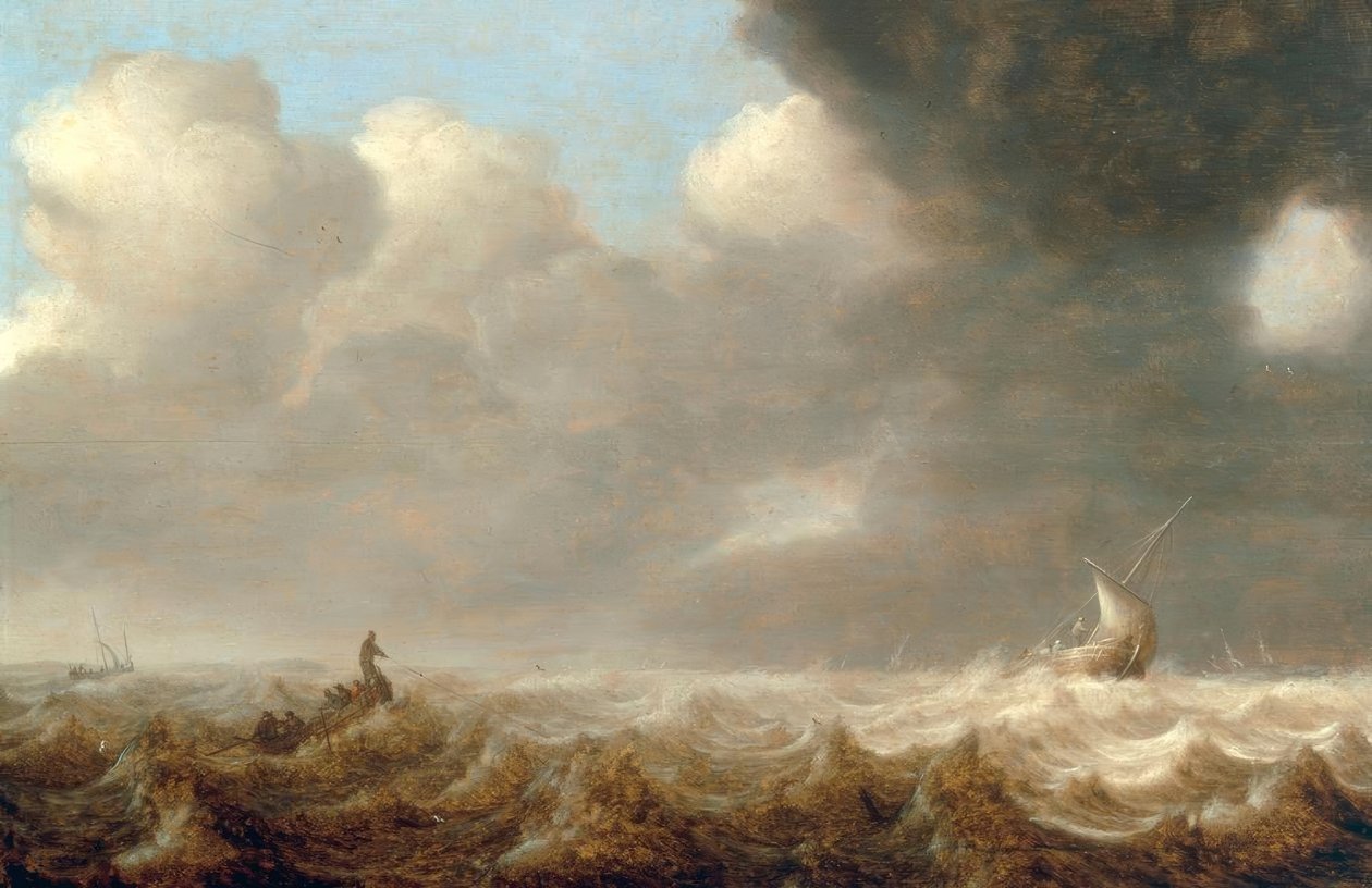 Halászhajók viharos tengeren alkotó: Arnoldus van Anthonissen