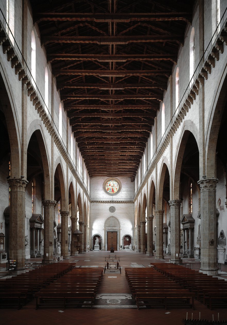 Reneszánsz: Arnolfo di Cambio (1245-1302 / 1310) által kivetített Santa Croce-bazilika belső képe (A Basilica santa croce belső képe) 1294 Basilica Santa Croce, Firenze, Olaszország alkotó: Arnolfo di Cambio