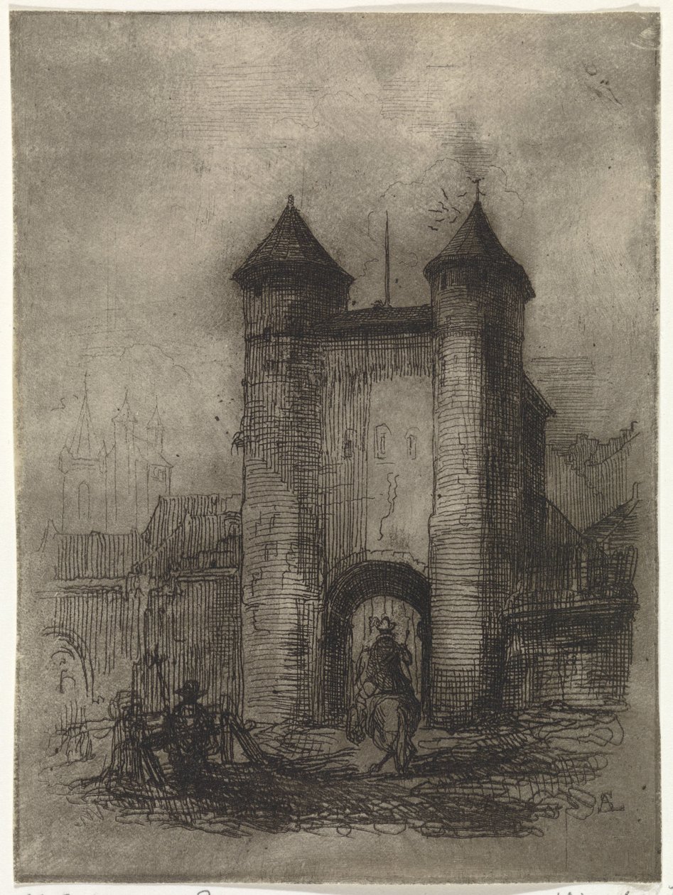 Kilátás a maastrichti Helpoort-ra, a mező oldaláról nézve Porte du Jaer (cím a tárgyon) alkotó: Arnoud Schaepkens