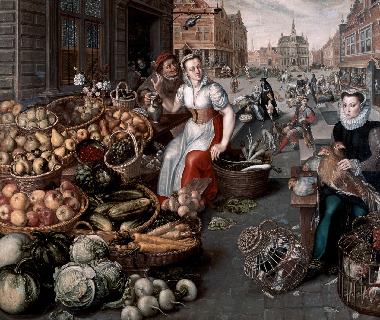 Gyümölcsöt és zöldséget árusító nő, 1590 körül alkotó: Arnout de Muyser