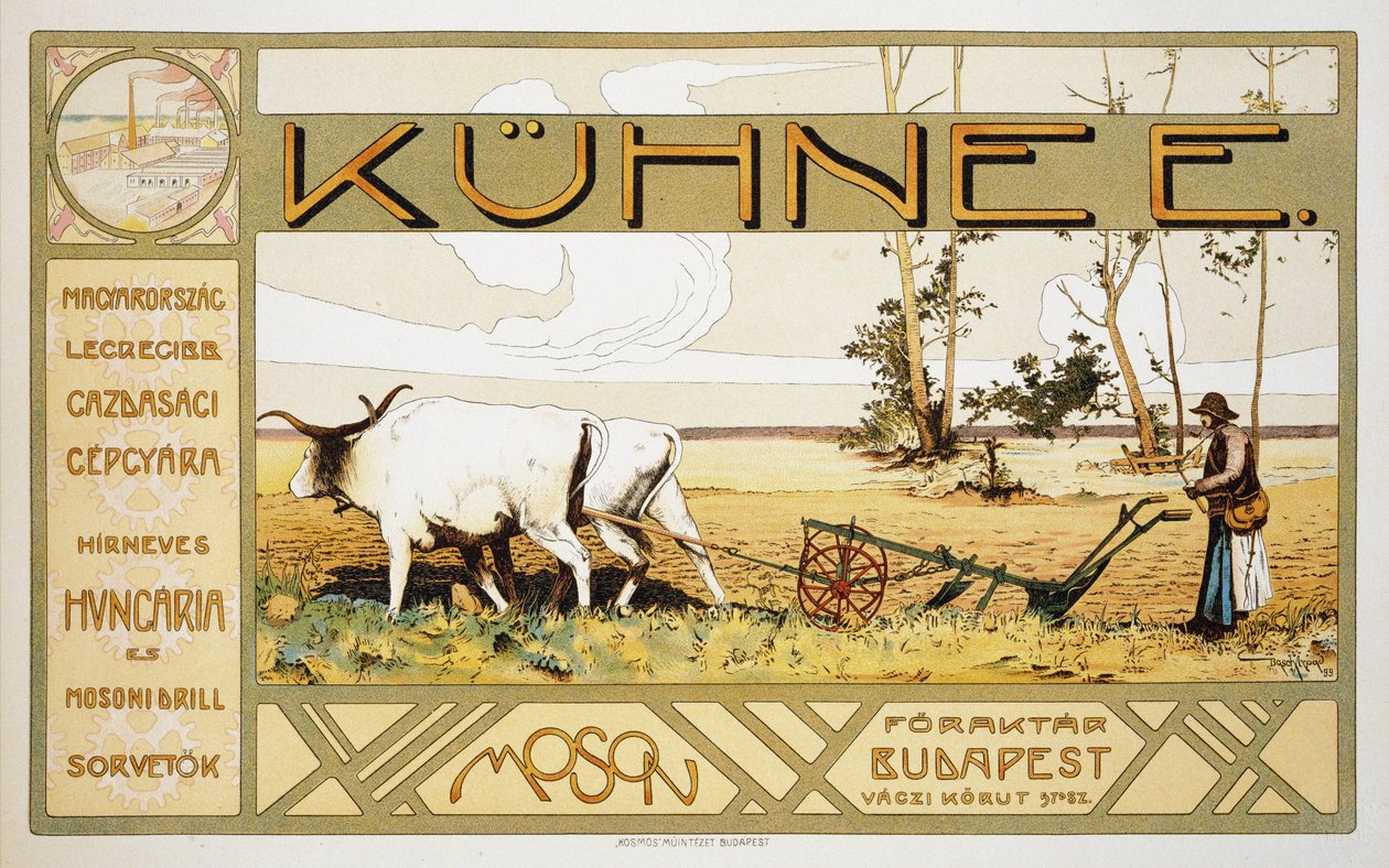 A Kuhnee Agricultural Manufacturers, 1899-et hirdető plakát reprodukciója alkotó: Arpad Basch