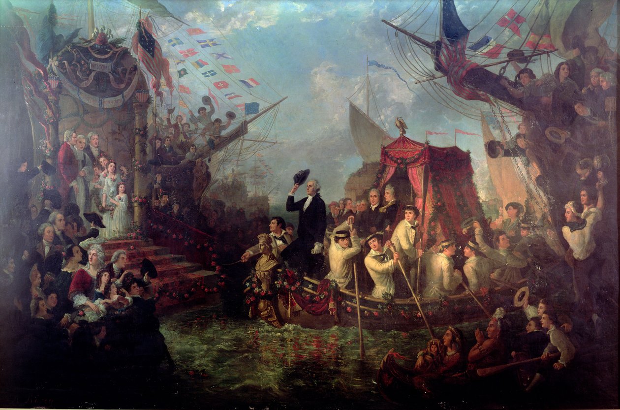 George Washington 1789. április 30-án érkezik New Yorkba alkotó: Arsene Hippolyte Rivey