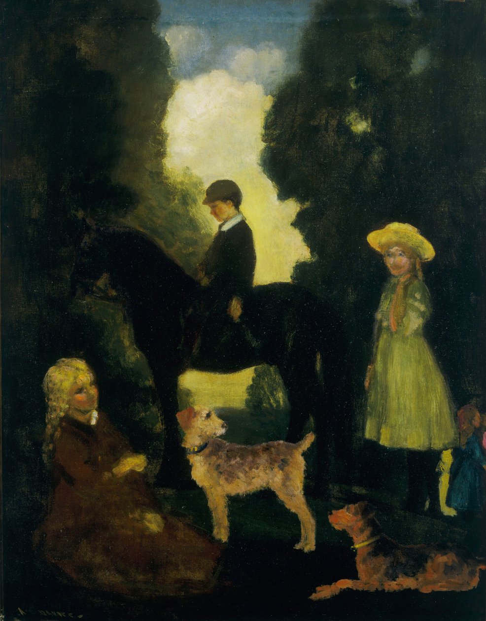 Gyermekek, kutyák és póni alkotó: Arthur Bowen Davies