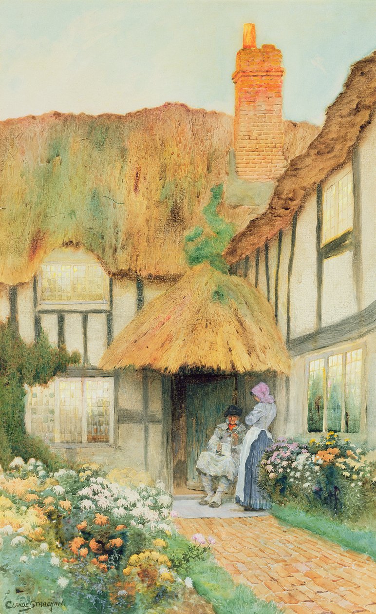 A házikó ajtajánál alkotó: Arthur Claude Strachan